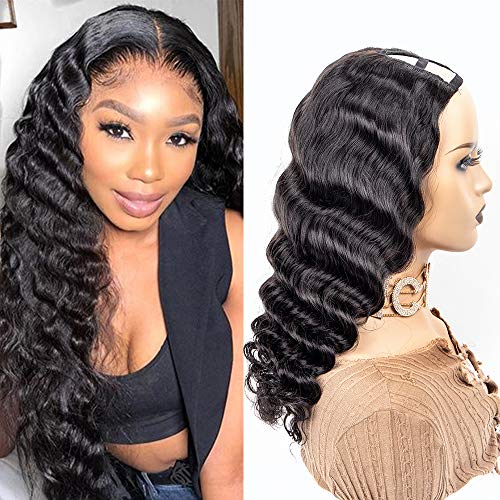Brazilian Virgin Loose Deep Wave Wig 2x4 U Part Human Hair Wigs 100% Unprocessed Brazilian Virgin Human Hair Half Wig For Black Women Natural Color (18Inch, loose deep U part)