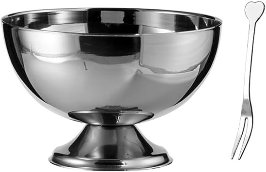 Ice Cream Bowl, Dessert Bowl, Metal Stainless Steel Salad Cup for Diy Fruit Yogurt Condiment Snack Candy with Fork 300ml Silver