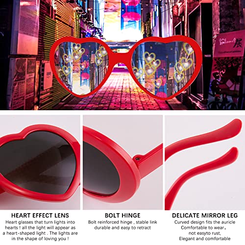 YQVIE Heart Shaped Sunglasses with Heart Effect for Women Light Changing Heart Effect Diffraction Glasses for Party Supplies (Black/White/Red/Pink)4