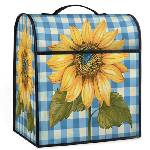 Coffee Maker Cover Checkered Sunflower Kitchen Appliance Covers Small Appliance Covers Blender Cover Juicer Cover Dust Covers for Kitchen Appliances with Top Handle and Pockets,Washable,B425