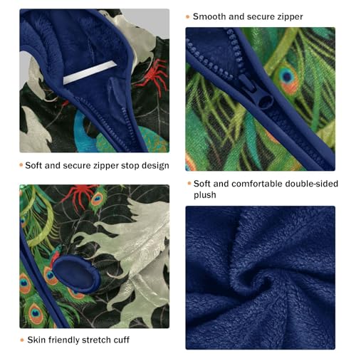 Peacock Ghosts Web Pattern Toddler Fleece Jacket Girl Boys Hooded Fleece Jacket Coat Warm Outwear Zip-up 3-10T3