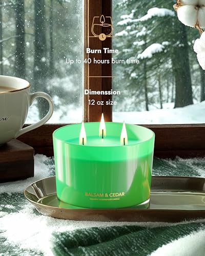 Image of 96NORTH Luxury Candle Balsam & Cedar Scented | Large 3-Wick Jar Candle | Up to 40 Hours Burning Time | 100% Natural Soy Wax | Ideal Christmas Candles Gift