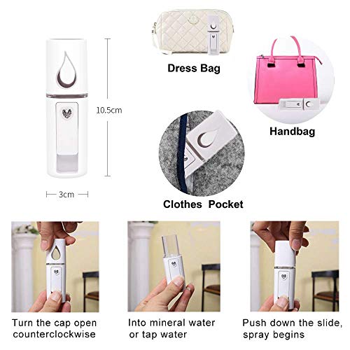 Image of Nano Facial Mister Portable Mist Sprayer for Hydrating Face, Makeup, Eyelash Extensions & Skin care Mini Cool Mist Beauty Device (White).