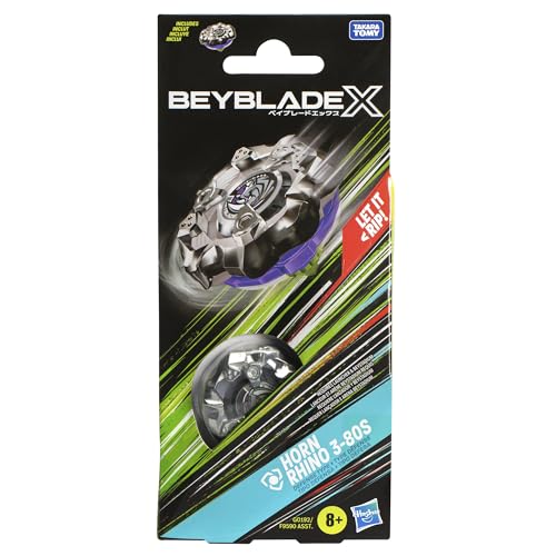 Beyblade X Horn Rhino 3-80S Kreisel Booster Pack, rechtsdrehender Abwehr-Typ mit X-Celerator, mit 2 Klicks aufbauen und in der Arena kämpfen, für Kinder ab 8 Jahren