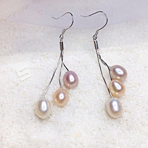 Miniatura 3 de Pearl earrings, Real Pearls In Sterling Silver Earrings, Flawless Freshwater Pearl Dangles, Multi Colored Cultured Pearls Drop Earrings