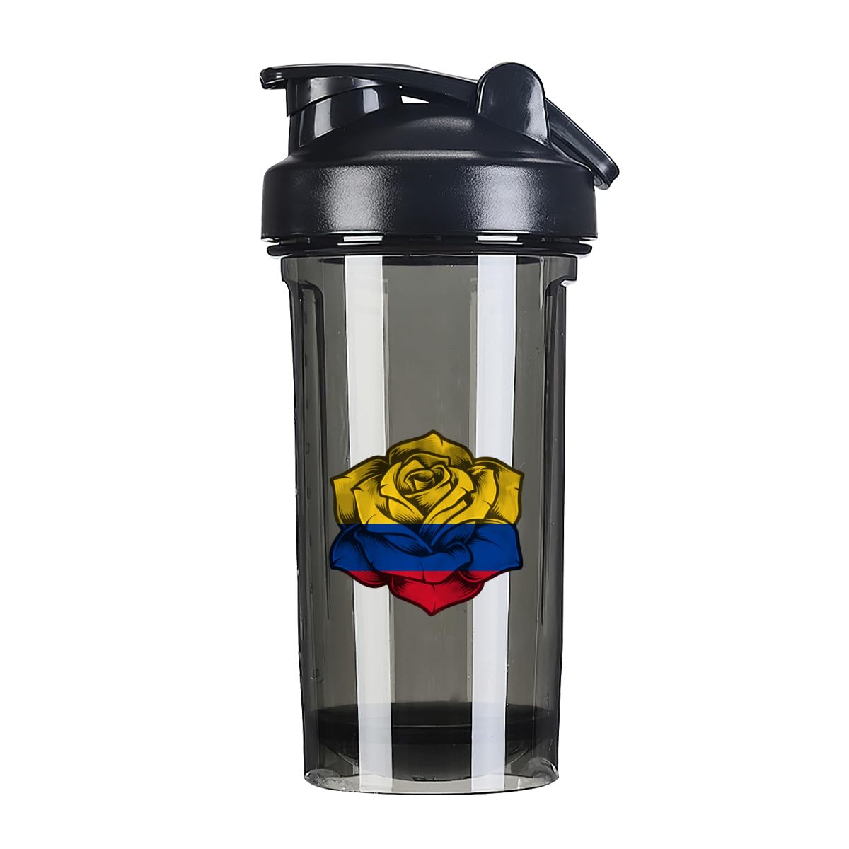 Rose Colombia Flag 18 Ounce Shaker Bottle Drink Mixer Leak-proof Pre Workout Protein Shakes Meal Replacement Shakes Bottles 500ML/18 Oz Black