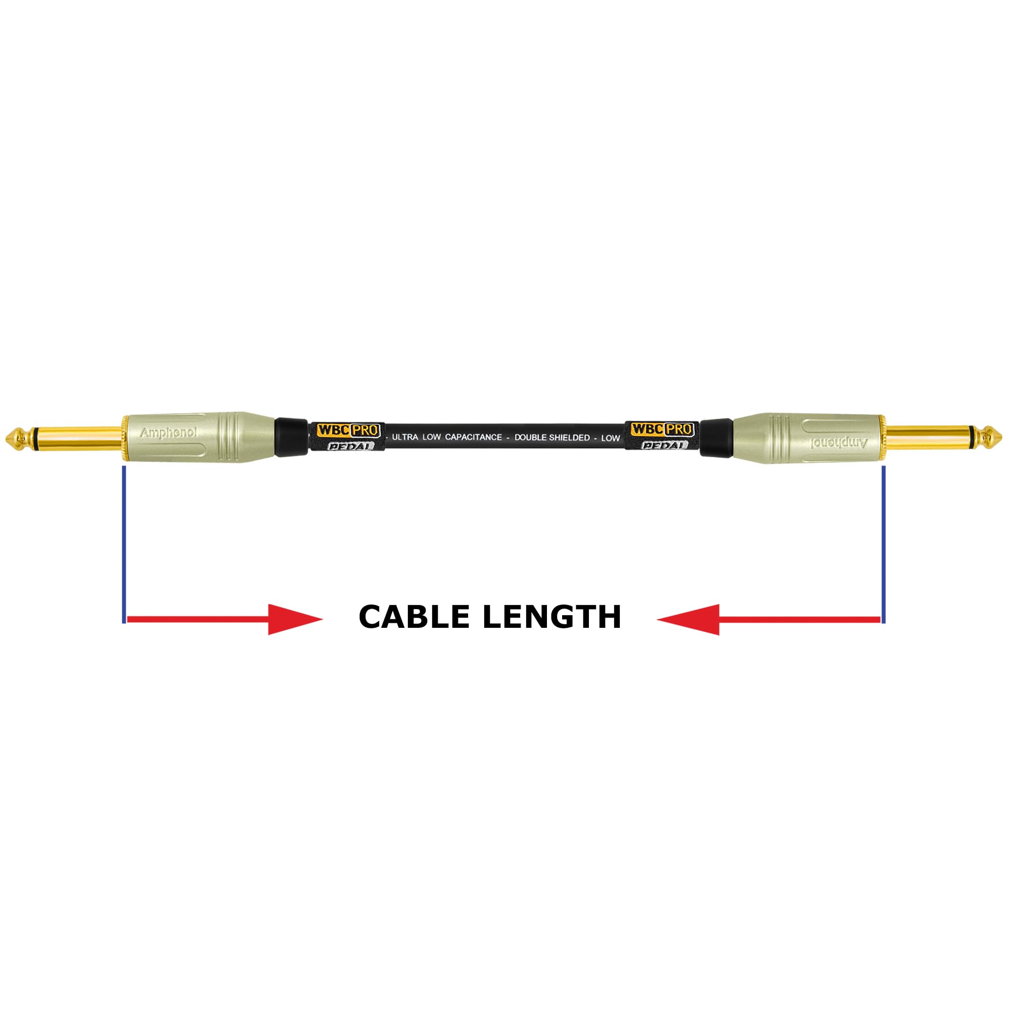 2 unidades – 10 pulgadas – Pedal WBC-PRO-– 22 AWG – Tapa baja (18 pF/pies) – Grado profesional – Basado en grafito – Pedal de doble blindaje, efectos, parche, cable de instrumento y conectores