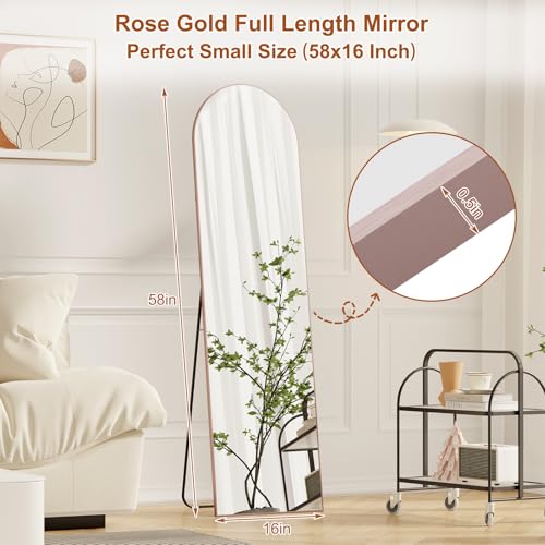 Full Length Mirror,58" x16,3 in 1Full Length Mirror can Wall Mounted,Standing or Leaning,Full Body Mirrors with Aluminum Alloy Frame,Home Decor Rose Gold.
