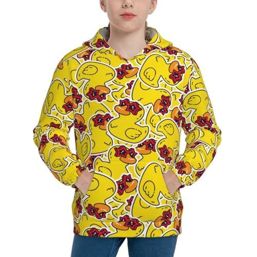 Duck with Star Sunglasses Kids Pullover Hoodies Boys Sweatshirts Girls Athletic Clothes with Pocket