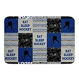 Eishockey Badezimmerteppich Kinder Hockeyspieler Eishockey Punk Rutschfeste Badteppiche für Badezimmer Wintersport Badematte 50x80cm Blaues Gitter Geometrische Badvorleger für Schlafzimmerdeko