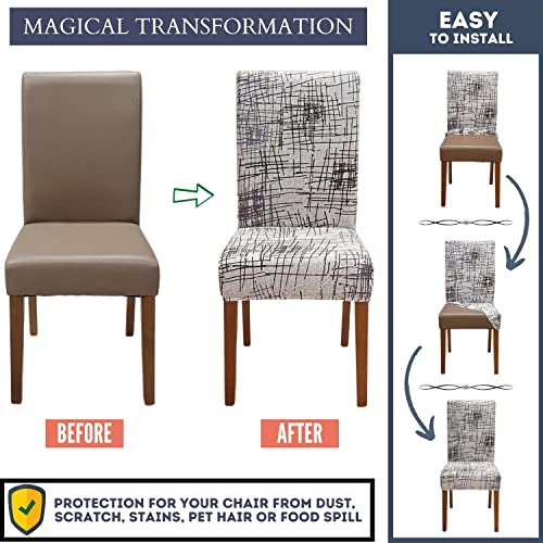 Image of SPRINGRICO Chair Covers for Dining Room Set of 4, Stretch Dining Chair Cover, Washable Spandex Kitchen Parsons Chair Slipcovers, Removable Seat Protector for Home or Party (4 Pack, Modish Linary)
