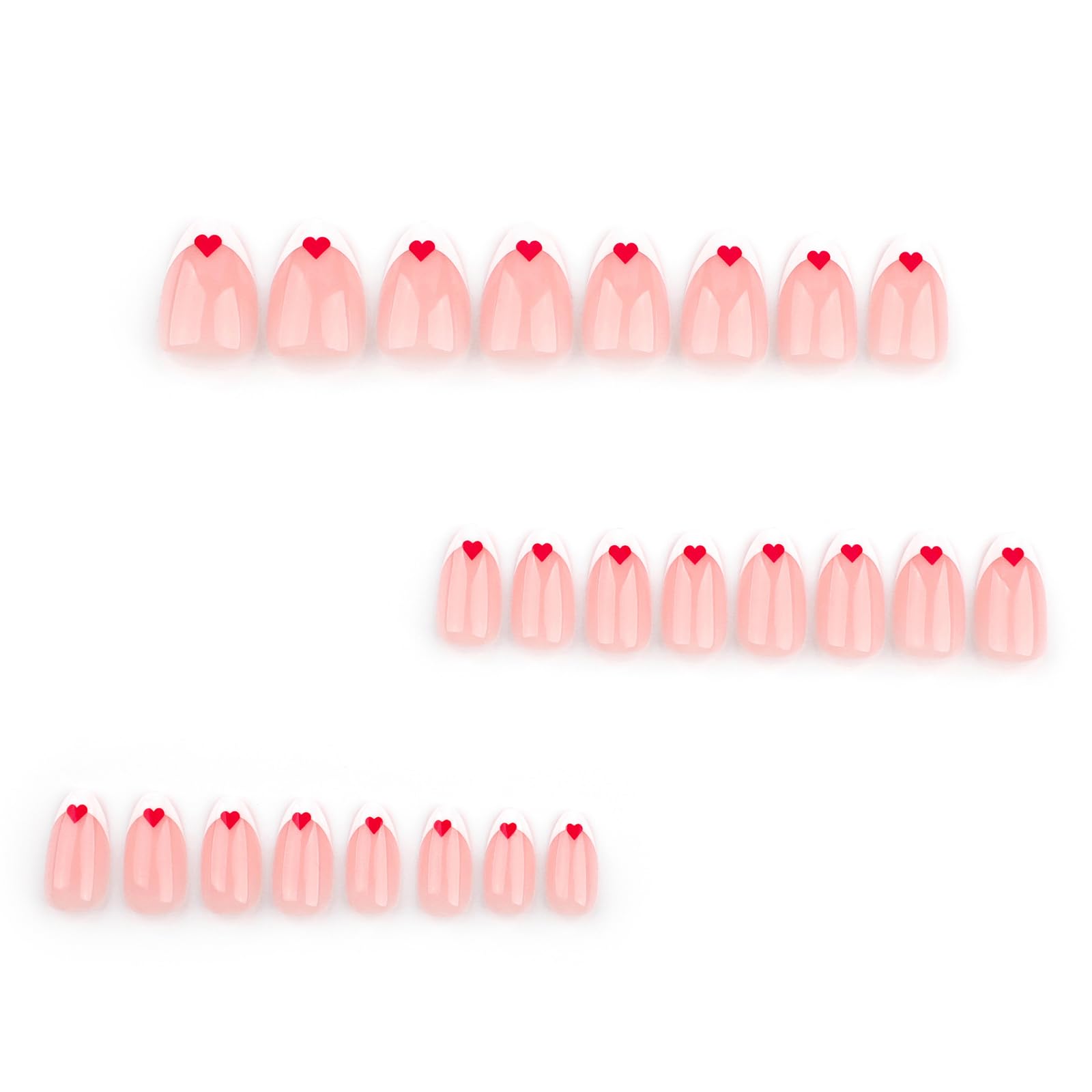 Red Heart Press on Nails Valentines Fake Nails, LPOODDNU White French Tip Almond Press on Nails Short False Nails Cute Valentines Almond Stick on Nails for Women Nail Art Decorations 24Pcs