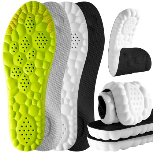 Image of 2 Pair 4D Cloud Steppers Insoles for Men and Women - Shock Absorption Inserts, Soft Anti-Fatigue, Relieve Foot Pain, Memory Foam Insoles for Shoes, Boots & Sneakers (Black & Green)