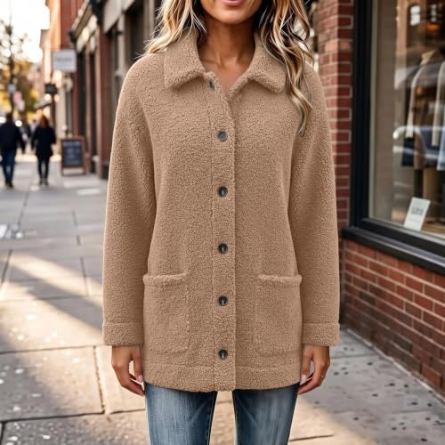 Womens Sherpa Fleece Jacket Long Sleeve Button Down Coats with Pockets - image 3