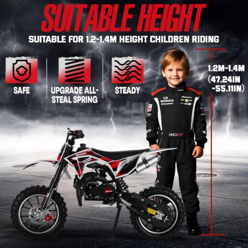 Image of 2026 New 50cc Dirt Bike for Kids 2-Stroke, Toddler Gas Powered Mini Bike with Front Rear Disc Brakes, Speeds up to 40KM /H, Gas Motorcycle for Children, Ideal Gifts for Boys Girls, Blue (Black)