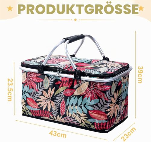 Einkaufskorb Faltbar, 30L Einkaufskorb Kühltasche, Kühlkorb mit gepolsterten Tragegriffen & Reißverschluss am Deckel, 4h Isoliert, Verdicken kühltasche Korb für Reisen, Picknick, Einkaufen (A)