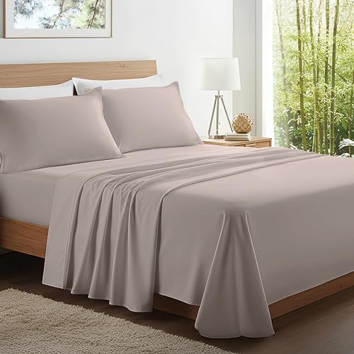 Kickoff Viscose Bamboo Sheets California King Size 4-pc 100% Organic Bamboo Viscose Bed Cooling Sheets Cal King Set Cool Bedding for hot Sleepers Sheet, Flat, Fitted, Pillowcases (Grey Mist, CK)
