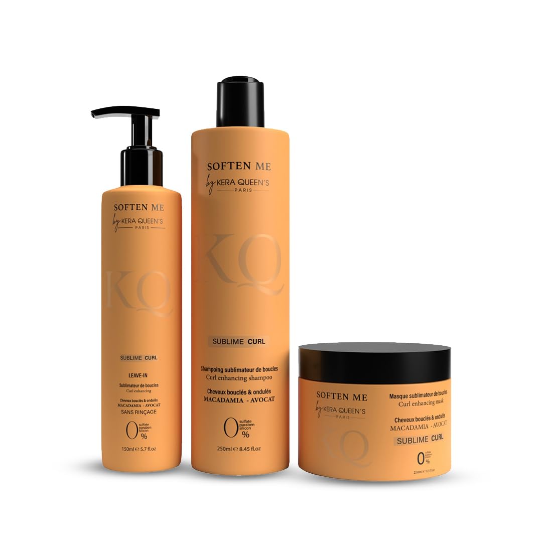 Kit Trio Soften Me KERA QUEEN'S Cheveux Bouclés/ondulés - Shampoing 250 ML + Masque 250 ML + Leave In 150 ML