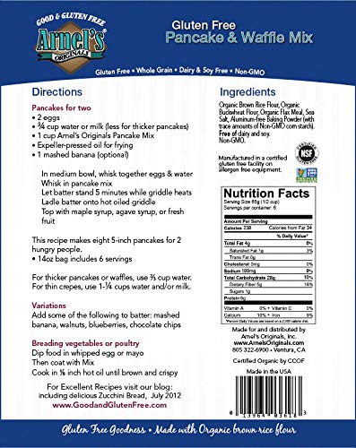 Pancake & Waffle Mix, Gluten Free, Organic, Verified Non-Gmo, Kosher, 2.6 Lbs (14 Ounces X 3) #TOP6
