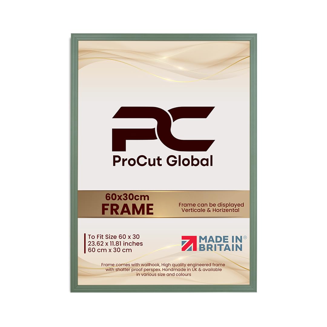 Procut Global 60x30CM Green Picture Frames - Classic Wooden Photo Frame with Shatterproof Perspex for Wall or Tabletop - Perfect for Posters, Certificates & Prints - Sizes & Colors Available