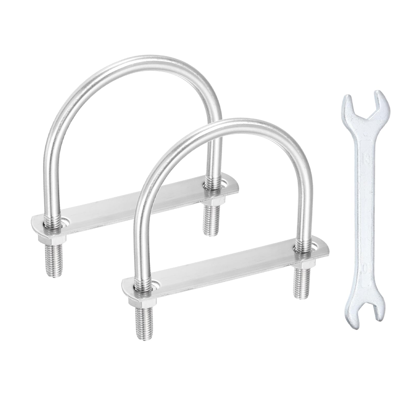 sourcing map 2Pcs M10 U-Bolts, 3.07"(78mm) Inner Width 4.37"(111mm) Length 304 Stainless Steel Round Bend U Bolts with Nuts Frame Plate Washers and Wrench for Trailers Boats Axle Sailboat