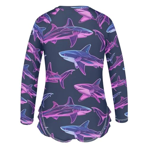 Cute Sharks Magic Girls Long Sleeve Swimsuits One Piece Zipper Bathing Suit UPF 50+ Rashguard Swimwear3