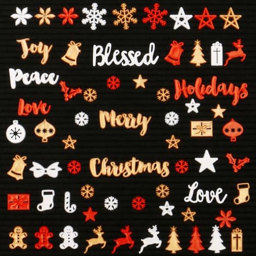 Christmas Letter Board Accessories for Changeable Message Board Sign, Holiday Letter Board Decorations Gold Red White Letterboard Icons (188 Pieces) Plastic Symbols Script Cursive Words Seasonal Decor