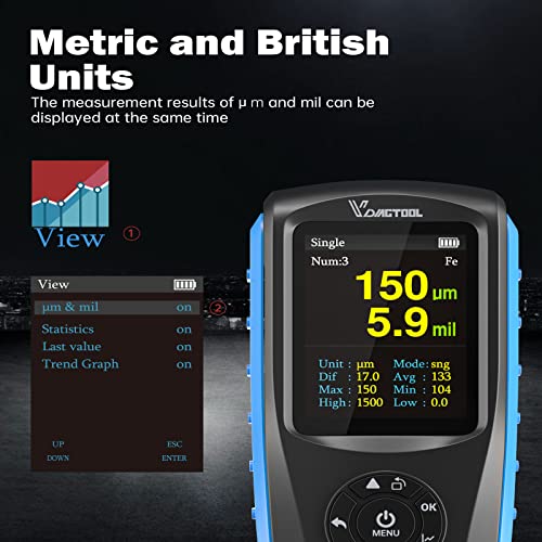 Vdiagtool Coating Thickness Gauge For Car Vc200 Vc300, High Resolution 0.01Mil, Digital Car Paint Thickness Tester With Hd Backlight, 180°/360° Rotated Screen, Fe/Nfe Probe, Usb Rechagerable (Vc300) #TOP1