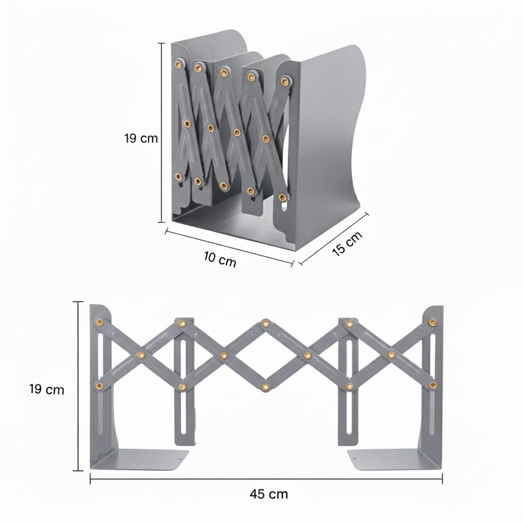 oddpod™ Premium Expandable Metal Bookends for Office Decor/Book Shelf/Living Room/Home Décor 6038 7.5"- Grey 1