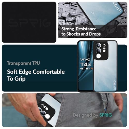 Image of SPRIG Compatible with vivo T4X TPU Matte Back Cover Drop Tested Shock Proof Mobile Case for Men, Women, Boys and Girls with Camera Protection (Black Transparent)