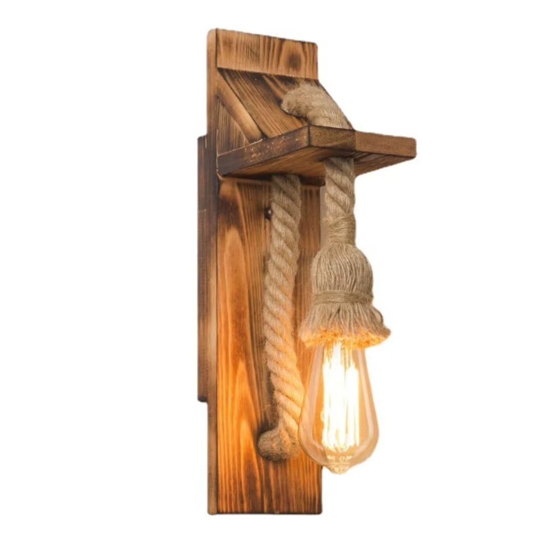 Guanshan Brown Wooden Wall Lamp Retro Antique Hemp Rope Bracket Wall Light Corridor Wall Lighting Fixture Creative Sconces Decorative Wall Lighting For Restaurant,Cafe