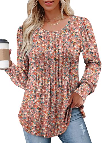 BETTE BOUTIK Long Sleeve Shirts for Women Fall Tops Dressy Blouses Crewneck Tunic Tops for Leggings S-3XL