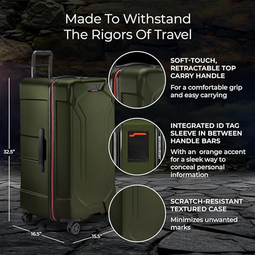 Image of Briggs & Riley 32 inch Extra Large Trunk Spinner - Checked Luggage for Travel, Suitcases with Wheels, Hardside Rolling Bag for Men & Women, Self-Repairing Zipper - Torq Collection, Hunter Green