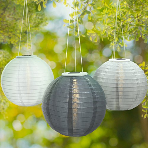 3 Gray Solar Hanging Nylon Lanterns, 12