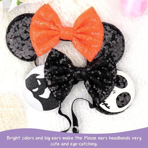 Image of DRESHOW Halloween Mouse Ears Headbands for Women Sequin Bow Headbands Elastic Adjustable Headband Glitter Party Decoration Cosplay Costume for Women