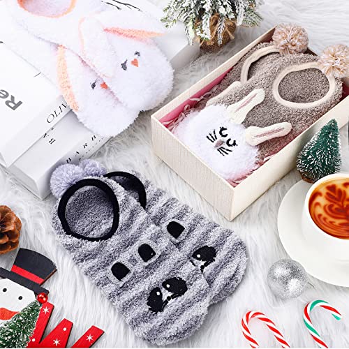 Calcetines cortos para mujer suaves y peludos con motivos navideños de invierno 7