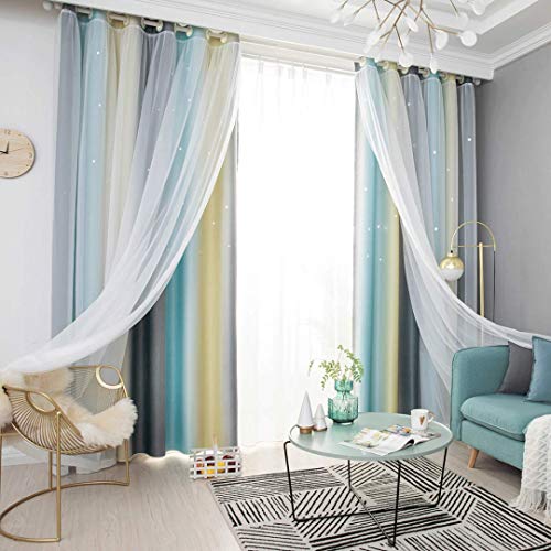 Neecan Room Darkening Blackout Curtains With Grommets Kids Lace Drapes Star Double Layer Window Panels With Tie Backs Bedroom Living Room.1 Piece. Cream-Coloured 52Wx63L #TOP2
