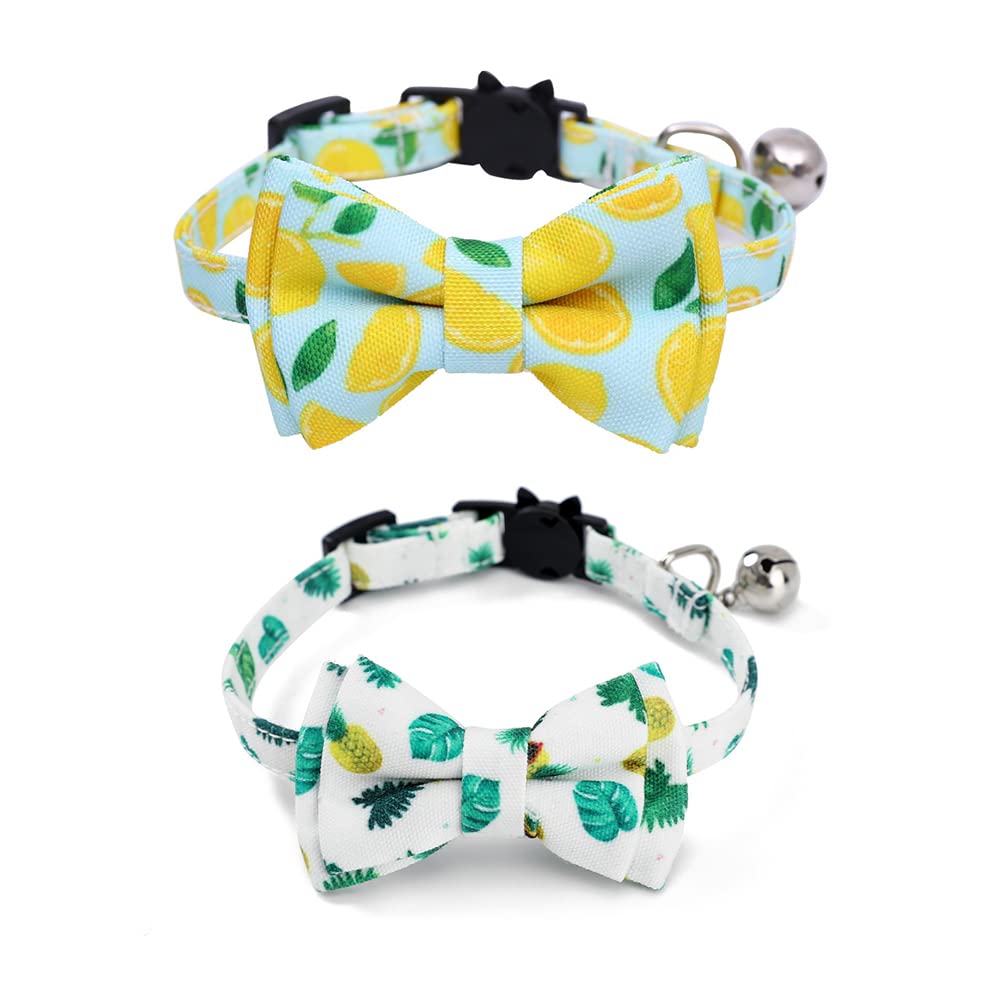 Bnibol 2-Pack Breakaway Cat Collars with Removable Double-Layer Bow Tie and Bell for Boy and Girl Cats,Safety Kitten Collars Suitable for Festivals