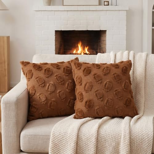 FuWeave 2 Pcs Football Throw Pillow Covers 18x18 Inch Decorative Pillows Covers Decor Soft Fluffy Pillow Cases for American Soccer Room Home Sofa Bed Couch Bedroom