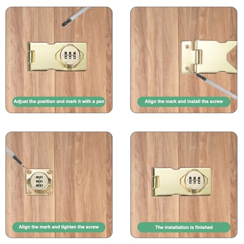 Image of M METERXITY 2-Pack Keyless Combination Lock, 3.7 inch Zinc Alloy Mechanical Password Twist Knob Hasp Locks Latch, 90 /180 Degree Barn Door Lock for Cabinet /Closet /Garage /Drawers /Garden [Gold]