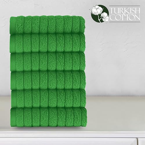 Image of Elegant Comfort 100% Turkish Cotton Corduroy Ribbed Luxury Washcloths 6 Pack Soft 13 x 13 Inch - Higly Absorbent, Durable, Quick Dry, Spa Premium Hotel Quality for Bathroom or Travel, Emerald Green