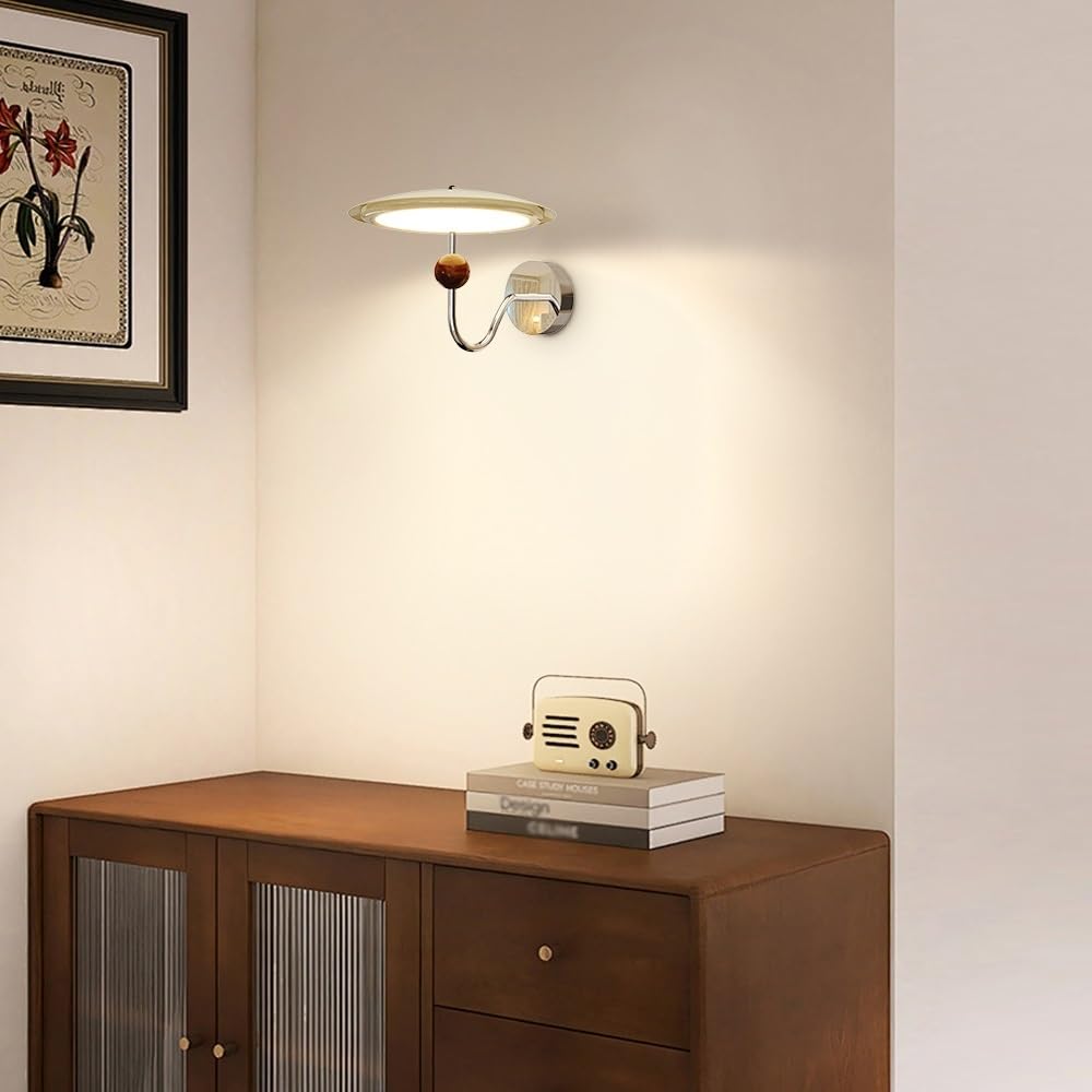 Lampada da parete Frisbee color crema, lampada da parete in metallo ultrasottile con paralume in acrilico, lampada da parete a LED da 12 W - 3 colori