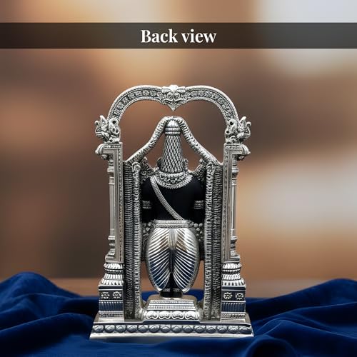 Image of 999 Pure Silver Plated Standing Balaji Idol - 8 Inch Divine Lord Venkateswara Tirupati Statue for Pooja Room and Mandir - Auspicious Spiritual Decor for Home and Office