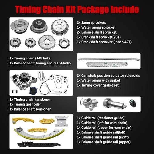 Image of 2.4 Timing Chain w /Head Gasket Water Pump Set for GMC 2011-2017 Terrain for Chevy Equinox Malibu,for Buick Regal Lacrosse 2.4 Ecotec 9-4201S HS26517PT Cylinder Head Bolts VCT Selenoid Actuator Gear