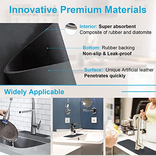 Professional Sink Faucet Mat, Water Splash Guard For Sink Faucet, Absorbent Sink Drip Catcher, 15" Ternal Sink Mat, Dish Drying Pad Behind Faucet, Drip Mat For Kitchen Bathroom, Farmhouse, Rv- 2Pack #TOP5