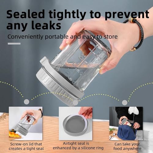 Image of 350ml Airtight Oat Container with Lid & Spoon - Large Leak-Proof Storage Jar for Oats, Cereal, and More (Grey) (2)