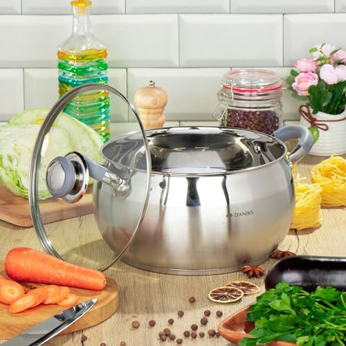 Daniks MODERN Stainless Steel Stock Pot With Glass Lid thumb #1