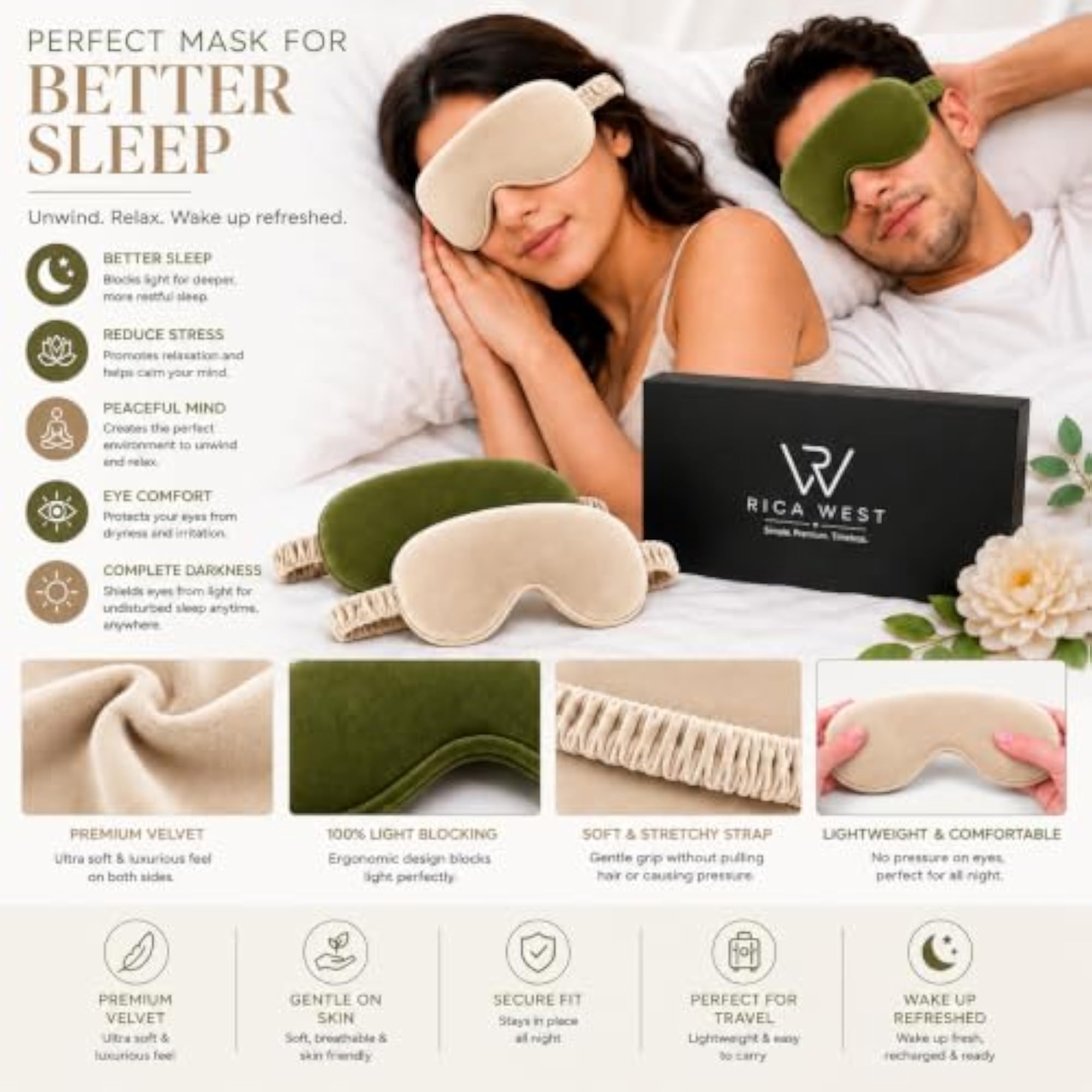 Eye Sleep Mask for Men & Women Soft Light Blocking Adjustable Strap