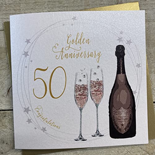 White Cotton Cards Carte 50 Ans de Mariage « Mum and Dad Golden Wedding Anniversary », Faite à la Main Cover