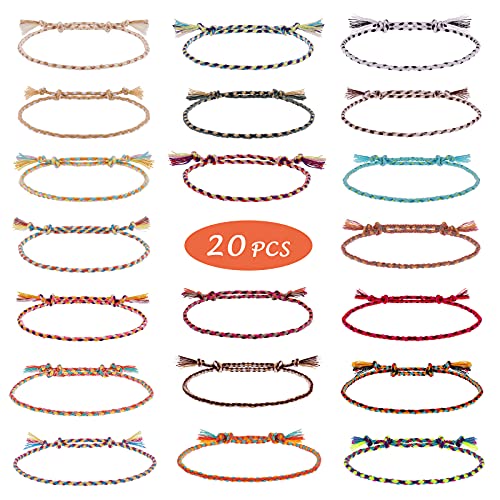Wodasi 20 Stück Freundschaftsarmband Geflochten, Freundschaft Armbänder Geflochtene Handgemachte Gewebte Freundschaftsbänder, Wickelarmband Multicolor Woven Dünn Saiten, Stil C Cover